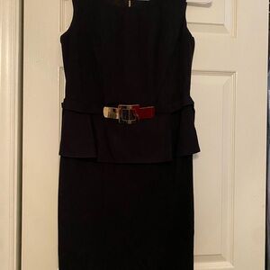 Alfani Black Midi Peplum Dress with Gold Accent Belt